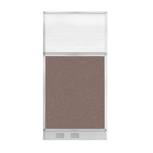 Hush Panel Configurable Cubicle Partition 3' x 6' Latte Fabric Clear Fluted Window w/ Cable Channel